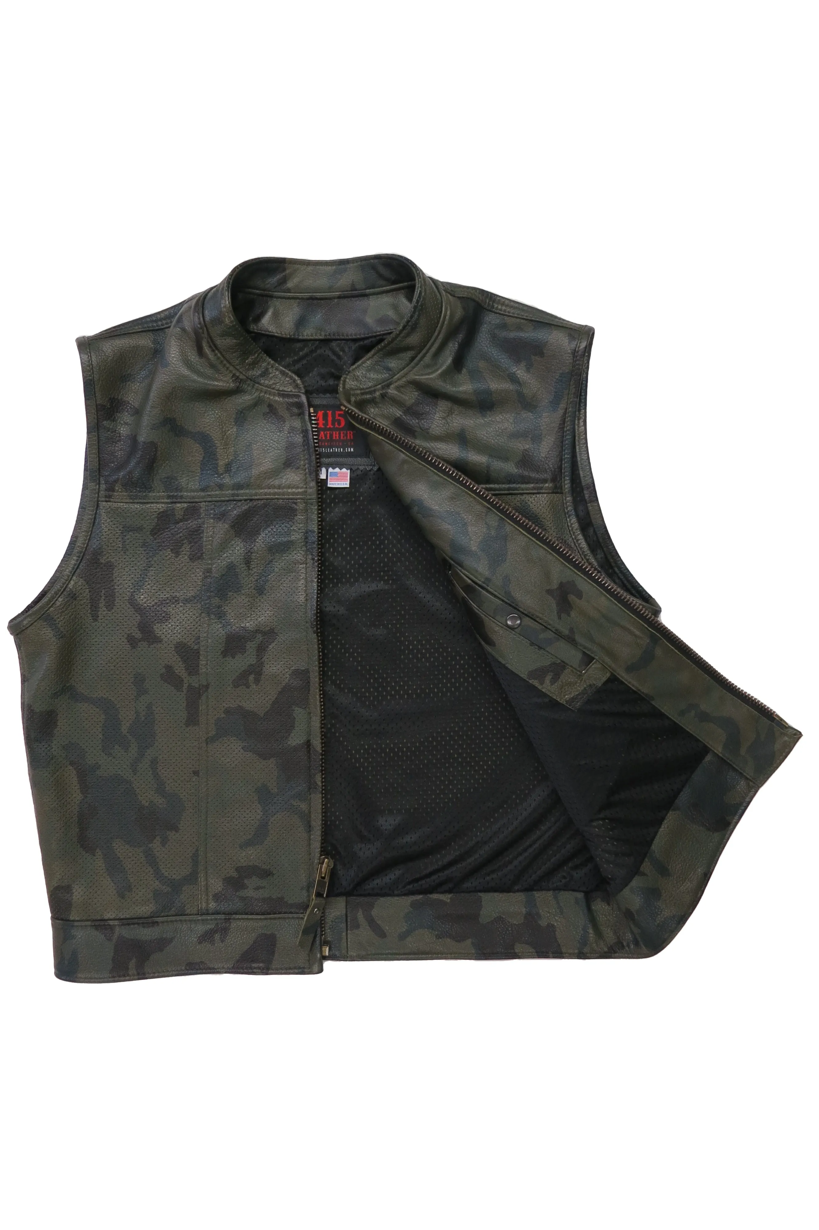 415 Leather Perforated Camouflage Zipper Vest