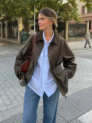 TAVIMART  -  Women Vintage Solid Color Lapel Pocket Jackets Casual New Long Sleeved Single Breasted Coat Chic Autumn Commuter Lady Streetwear