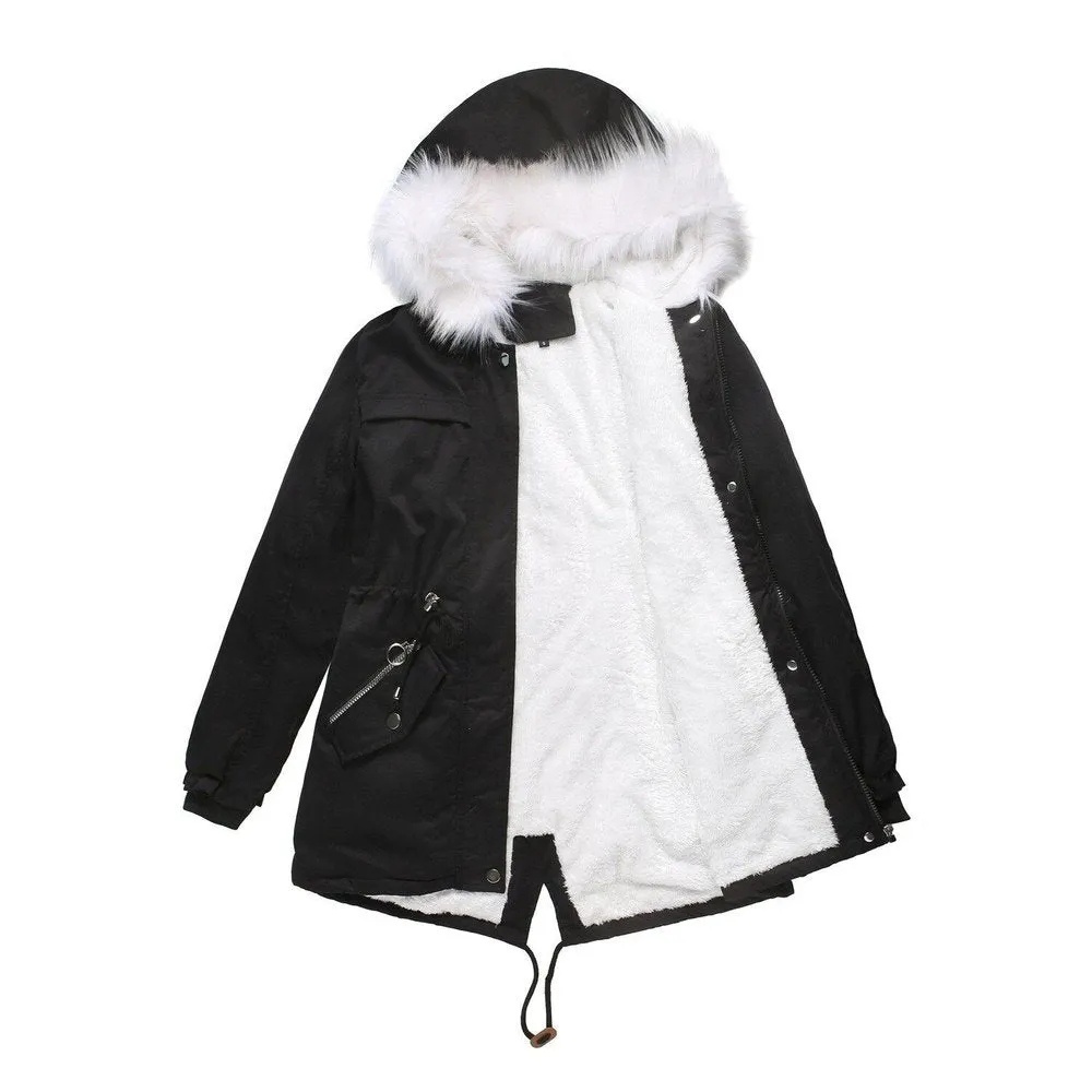 Women's Cotton Padded Winter Jacket With Fur Collar